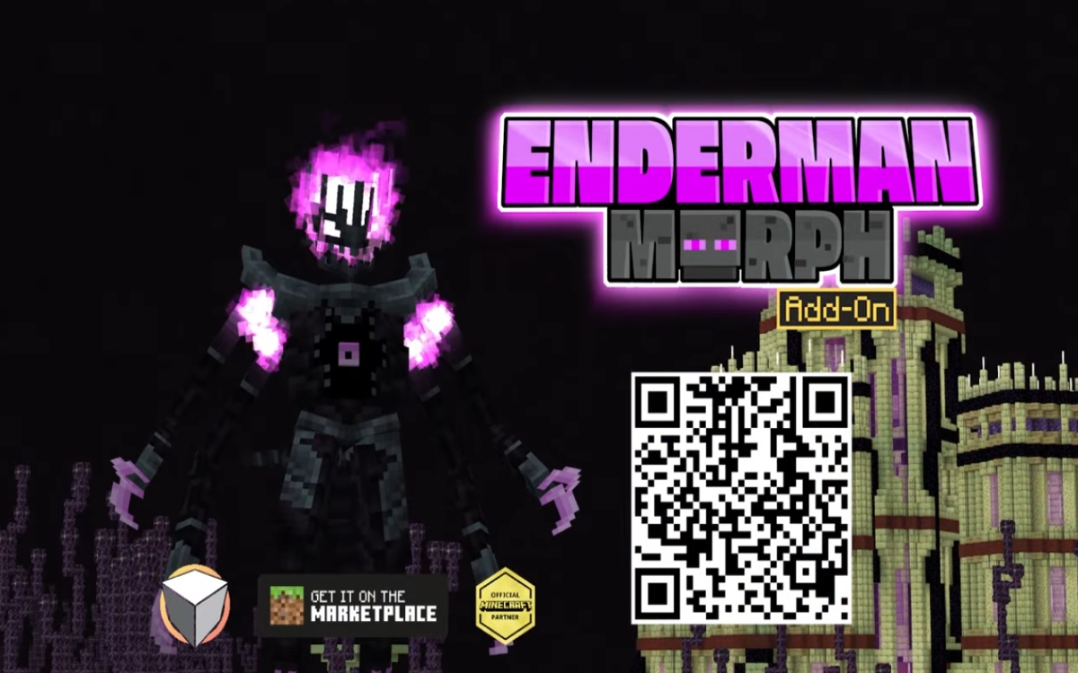 Cover art for Enderman Morph Add-On, showing a dark end-themed morph character with glowing purple effects.
